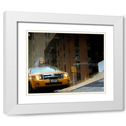 NYC Taxi Puddle 0643 E White Modern Wood Framed Art Print with Double Matting by Pica, Jeff