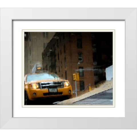 NYC Taxi Puddle 0643 E White Modern Wood Framed Art Print with Double Matting by Pica, Jeff