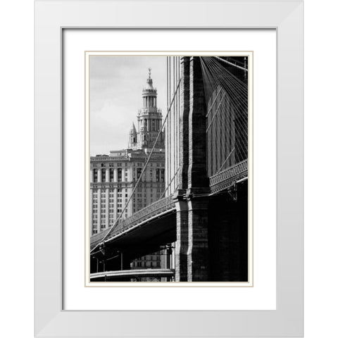 Brooklyn Bridge and Civic Center White Modern Wood Framed Art Print with Double Matting by Pica, Jeff