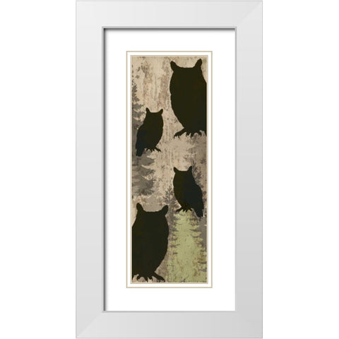 Owls and Pines White Modern Wood Framed Art Print with Double Matting by Allen, Kimberly