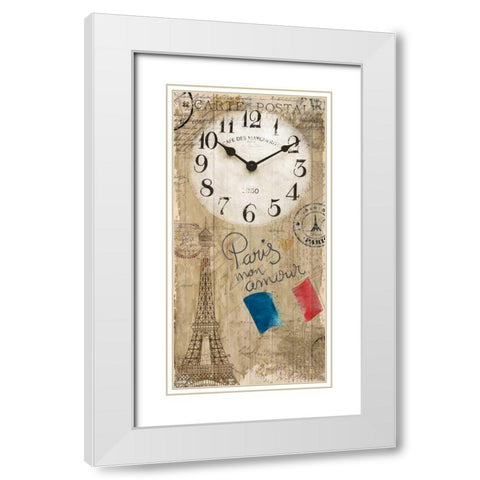 Paris Clock White Modern Wood Framed Art Print with Double Matting by Allen, Kimberly