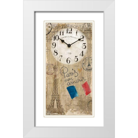 Paris Clock White Modern Wood Framed Art Print with Double Matting by Allen, Kimberly