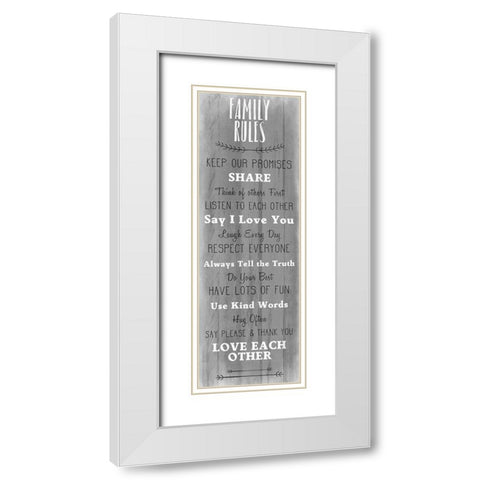 Family Rules v5 White Modern Wood Framed Art Print with Double Matting by Kimberly, Allen