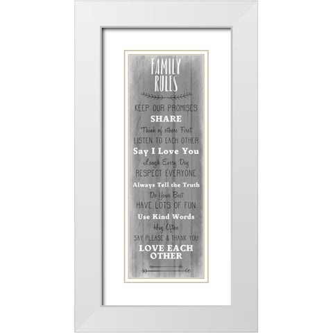 Family Rules v5 White Modern Wood Framed Art Print with Double Matting by Kimberly, Allen