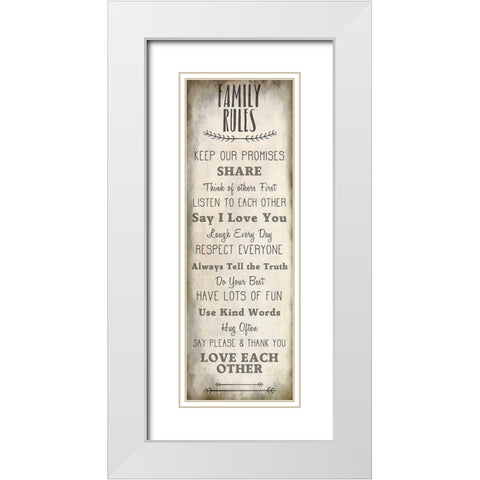 Family Rules v2 White Modern Wood Framed Art Print with Double Matting by Kimberly, Allen