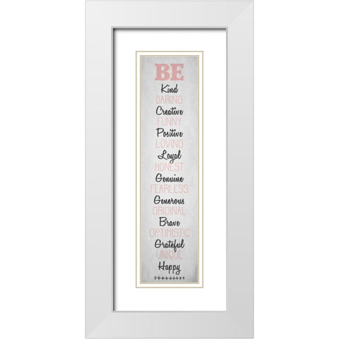 BE Happy v3 White Modern Wood Framed Art Print with Double Matting by Kimberly, Allen