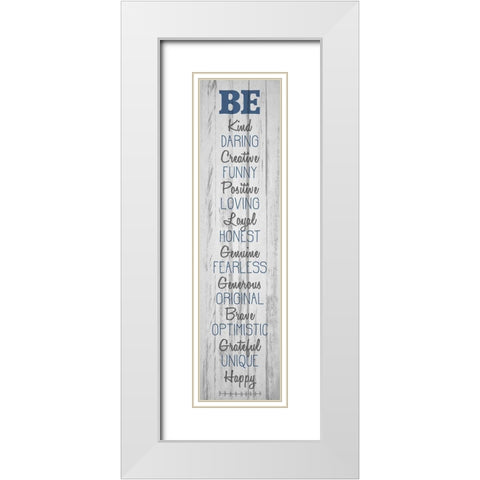 BE Happy v5 White Modern Wood Framed Art Print with Double Matting by Kimberly, Allen