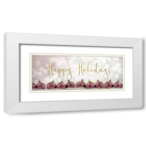 Ornaments in a Row-Happy Holidays White Modern Wood Framed Art Print with Double Matting by Kimberly, Allen