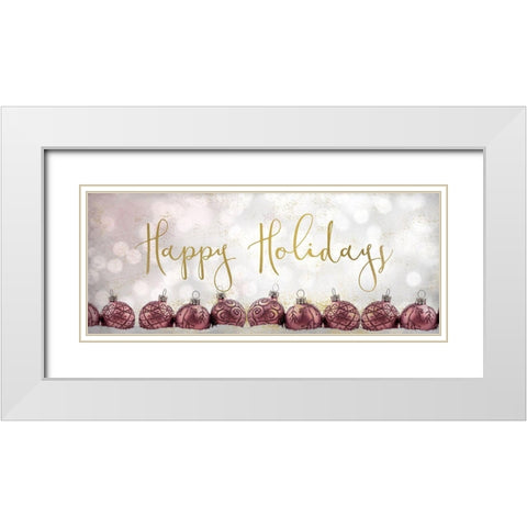 Ornaments in a Row-Happy Holidays White Modern Wood Framed Art Print with Double Matting by Kimberly, Allen
