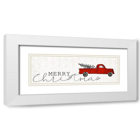 Merry Christmas Truck White Modern Wood Framed Art Print with Double Matting by Kimberly, Allen