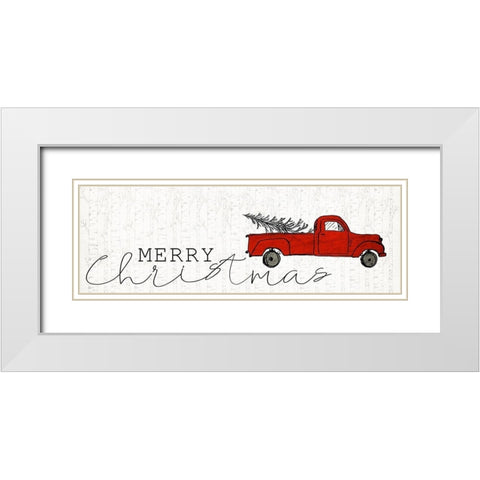 Merry Christmas Truck White Modern Wood Framed Art Print with Double Matting by Kimberly, Allen