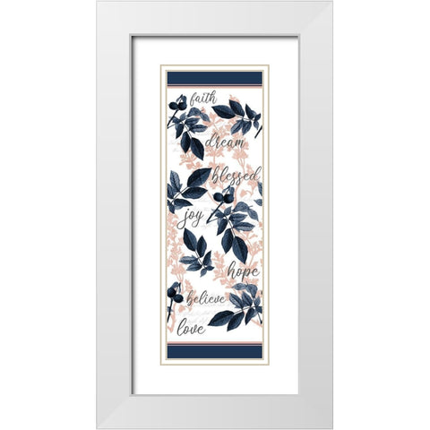 Navy Branches Panel Words White Modern Wood Framed Art Print with Double Matting by Allen, Kimberly