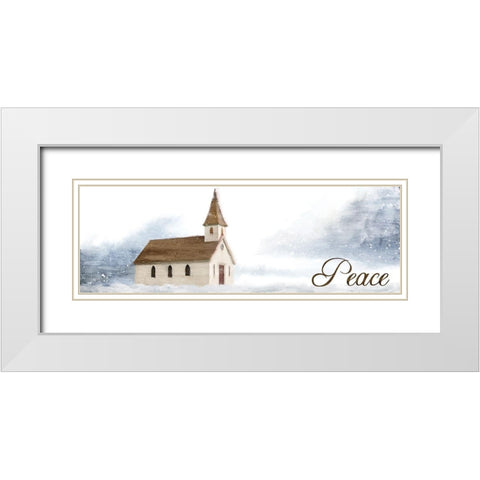 Snowy Church v2 White Modern Wood Framed Art Print with Double Matting by Allen, Kimberly