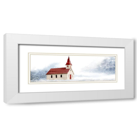 Snowy Church White Modern Wood Framed Art Print with Double Matting by Allen, Kimberly