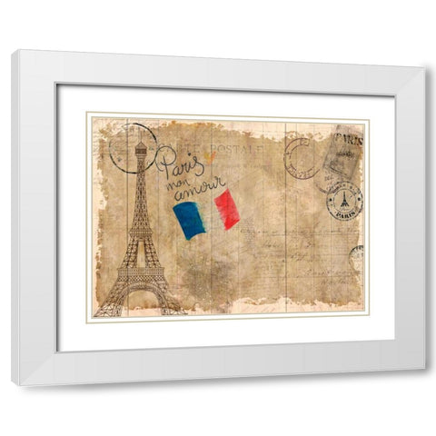 Post Card Paris White Modern Wood Framed Art Print with Double Matting by Allen, Kimberly