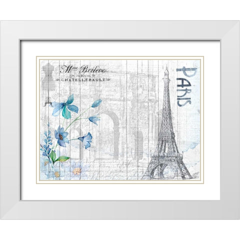 Blue Day Paris White Modern Wood Framed Art Print with Double Matting by Allen, Kimberly