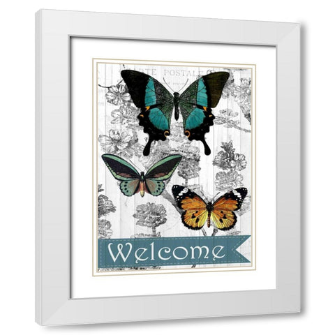 Welcome Butterflies White Modern Wood Framed Art Print with Double Matting by Allen, Kimberly