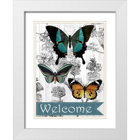 Welcome Butterflies White Modern Wood Framed Art Print with Double Matting by Allen, Kimberly
