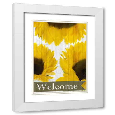 Sunflowers Welcome White Modern Wood Framed Art Print with Double Matting by Allen, Kimberly