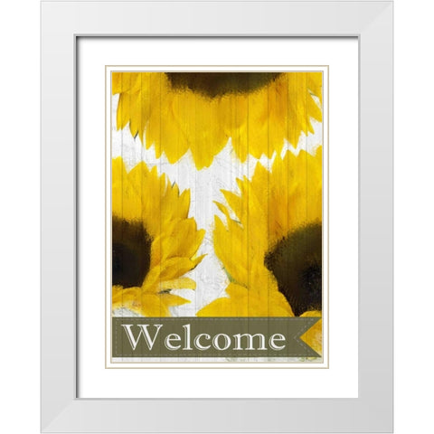 Sunflowers Welcome White Modern Wood Framed Art Print with Double Matting by Allen, Kimberly