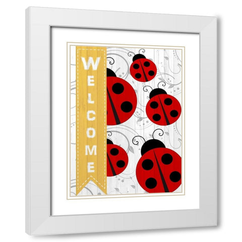 Welcome Ladybug White Modern Wood Framed Art Print with Double Matting by Allen, Kimberly