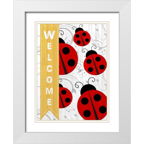 Welcome Ladybug White Modern Wood Framed Art Print with Double Matting by Allen, Kimberly