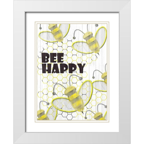 Bee Happy White Modern Wood Framed Art Print with Double Matting by Allen, Kimberly
