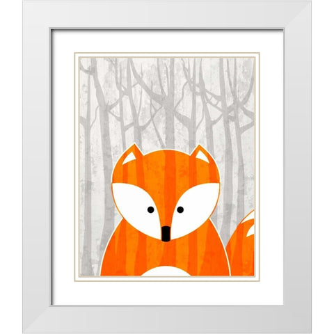 Woodland Fox White Modern Wood Framed Art Print with Double Matting by Allen, Kimberly