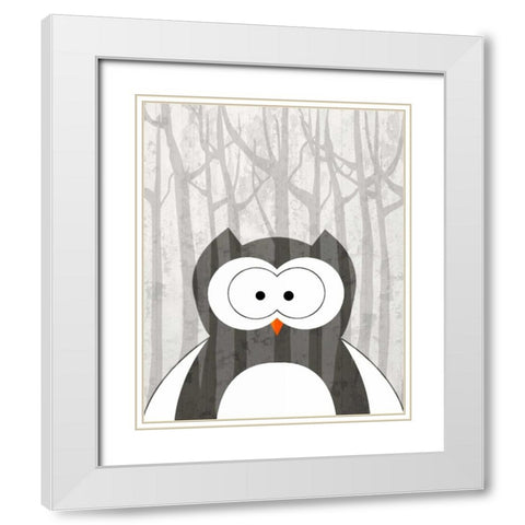 Woodland Owl White Modern Wood Framed Art Print with Double Matting by Allen, Kimberly