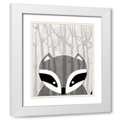 Woodland Racoon White Modern Wood Framed Art Print with Double Matting by Allen, Kimberly