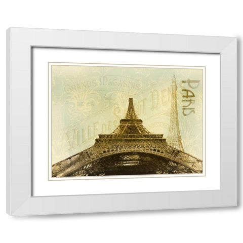 Below The Eiffel Tower White Modern Wood Framed Art Print with Double Matting by Allen, Kimberly