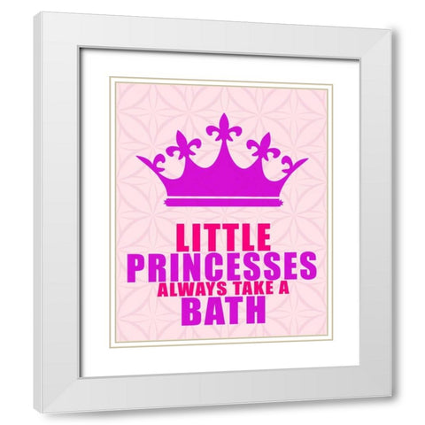 Little Princesses Bath White Modern Wood Framed Art Print with Double Matting by Allen, Kimberly