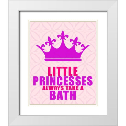 Little Princesses Bath White Modern Wood Framed Art Print with Double Matting by Allen, Kimberly