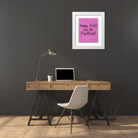Happy Girls Pink White Modern Wood Framed Art Print with Double Matting by Allen, Kimberly
