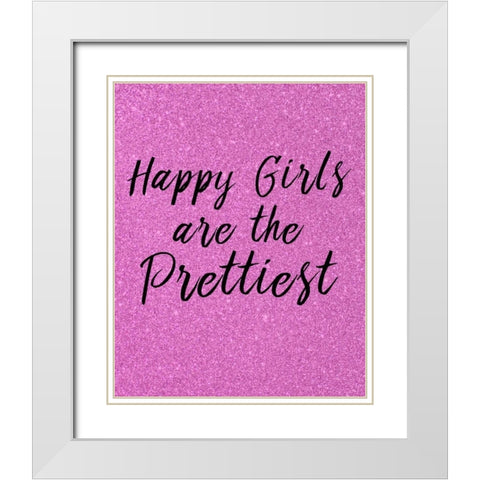 Happy Girls Pink White Modern Wood Framed Art Print with Double Matting by Allen, Kimberly
