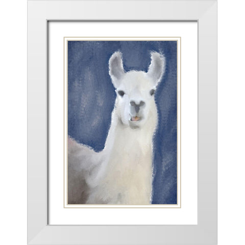 Llama on Navy White Modern Wood Framed Art Print with Double Matting by Kimberly, Allen