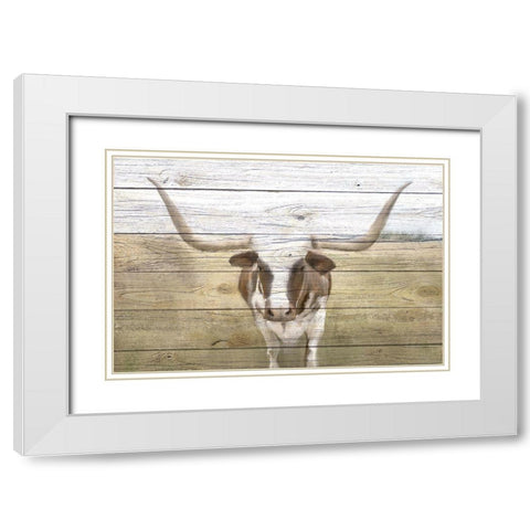 Longhorn White Modern Wood Framed Art Print with Double Matting by Kimberly, Allen