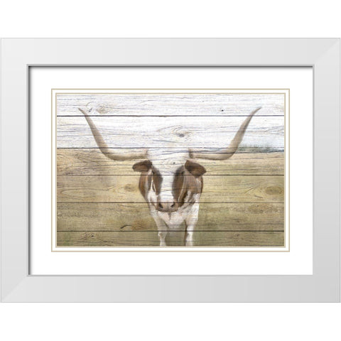 Longhorn White Modern Wood Framed Art Print with Double Matting by Kimberly, Allen