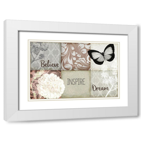 Believe Inspire Dream v2 White Modern Wood Framed Art Print with Double Matting by Kimberly, Allen
