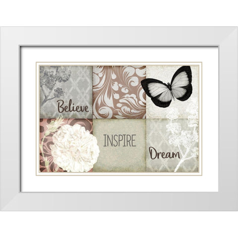 Believe Inspire Dream v2 White Modern Wood Framed Art Print with Double Matting by Kimberly, Allen
