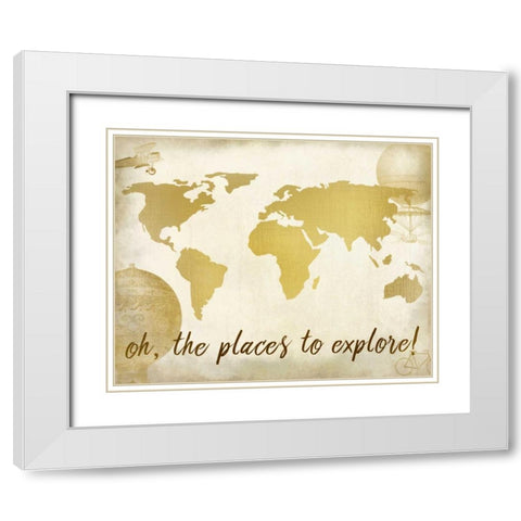 Oh the Places White Modern Wood Framed Art Print with Double Matting by Allen, Kimberly