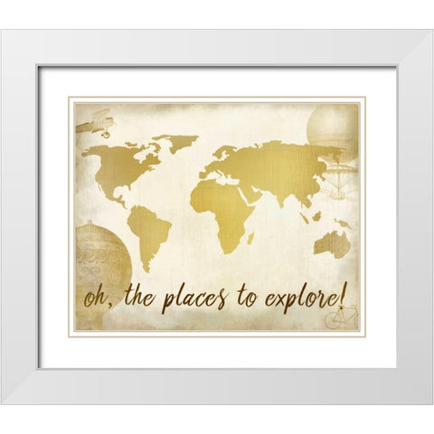 Oh the Places White Modern Wood Framed Art Print with Double Matting by Allen, Kimberly