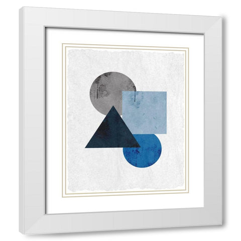 Blue Shapes 1 White Modern Wood Framed Art Print with Double Matting by Kimberly, Allen