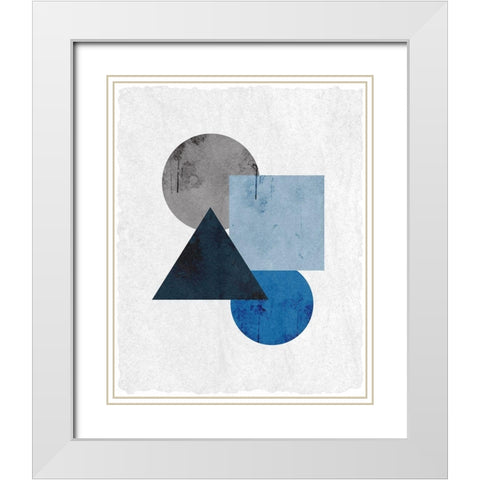 Blue Shapes 1 White Modern Wood Framed Art Print with Double Matting by Kimberly, Allen