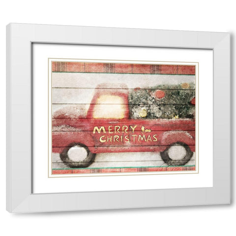 Merry Christmas Truck White Modern Wood Framed Art Print with Double Matting by Kimberly, Allen