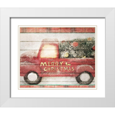 Merry Christmas Truck White Modern Wood Framed Art Print with Double Matting by Kimberly, Allen