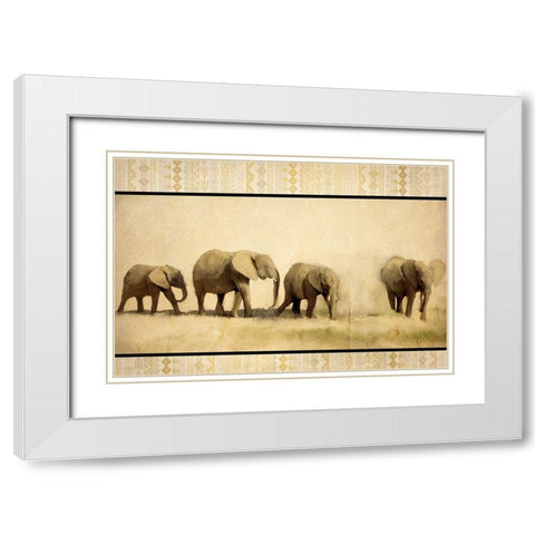 Tribal Elephants White Modern Wood Framed Art Print with Double Matting by Kimberly, Allen