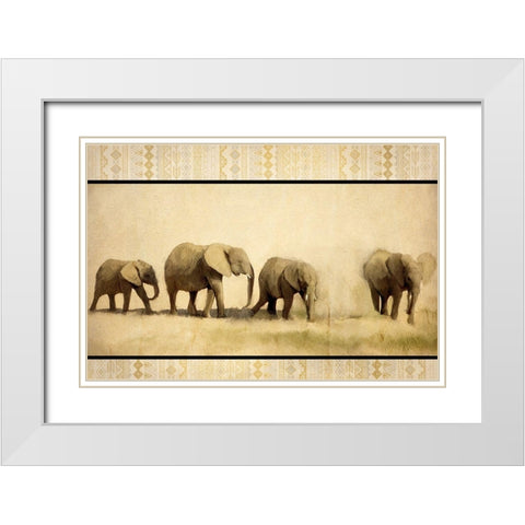 Tribal Elephants White Modern Wood Framed Art Print with Double Matting by Kimberly, Allen