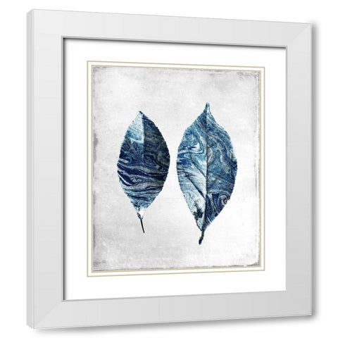 Marbled Blue Leaves 1 White Modern Wood Framed Art Print with Double Matting by Allen, Kimberly