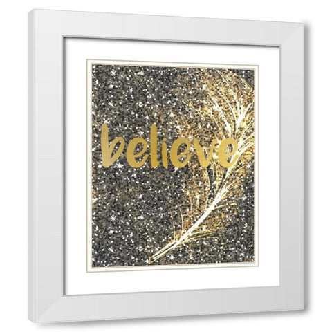 Gold Feather 1 White Modern Wood Framed Art Print with Double Matting by Kimberly, Allen